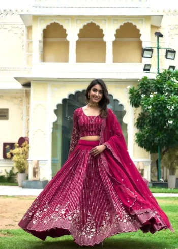 Sequence Embroidery Work Fox Georgette Lehenga for Wedding