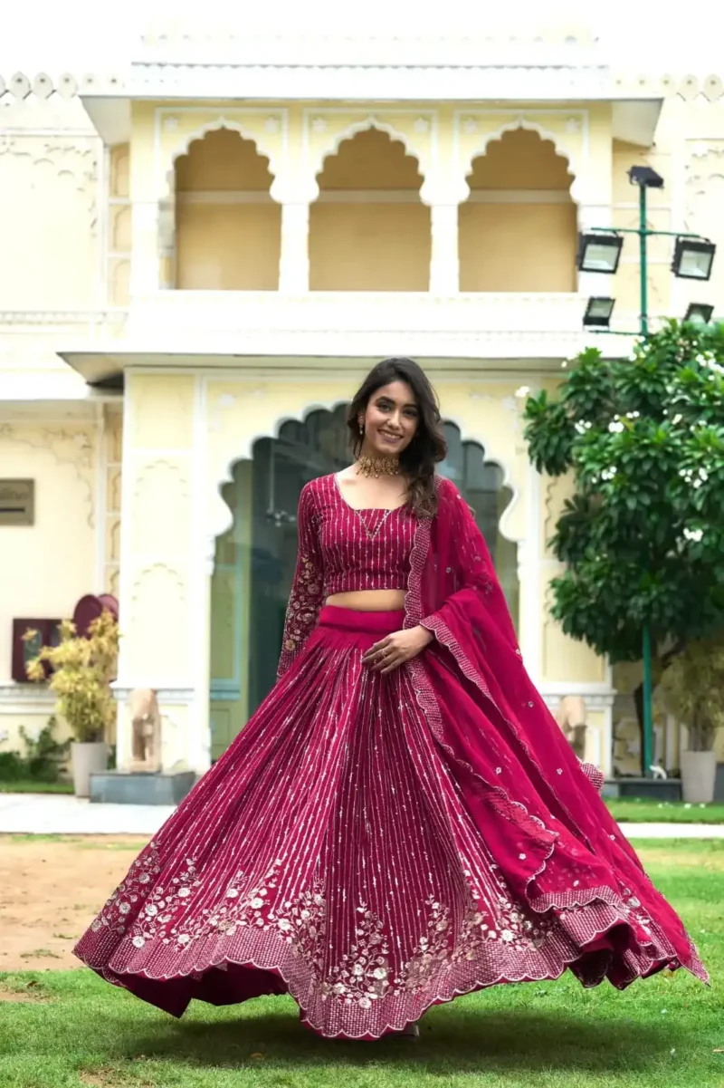 Sequence Embroidery Work Fox Georgette Lehenga for Wedding