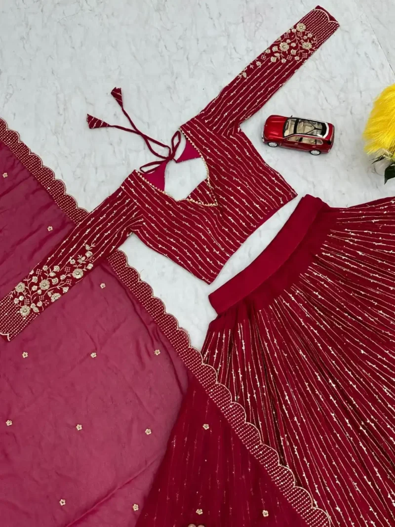 Sequence Embroidery Work Fox Georgette Lehenga for Wedding