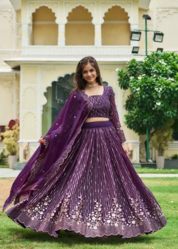 Sequence Embroidery Work Fox Georgette Lehenga for Wedding