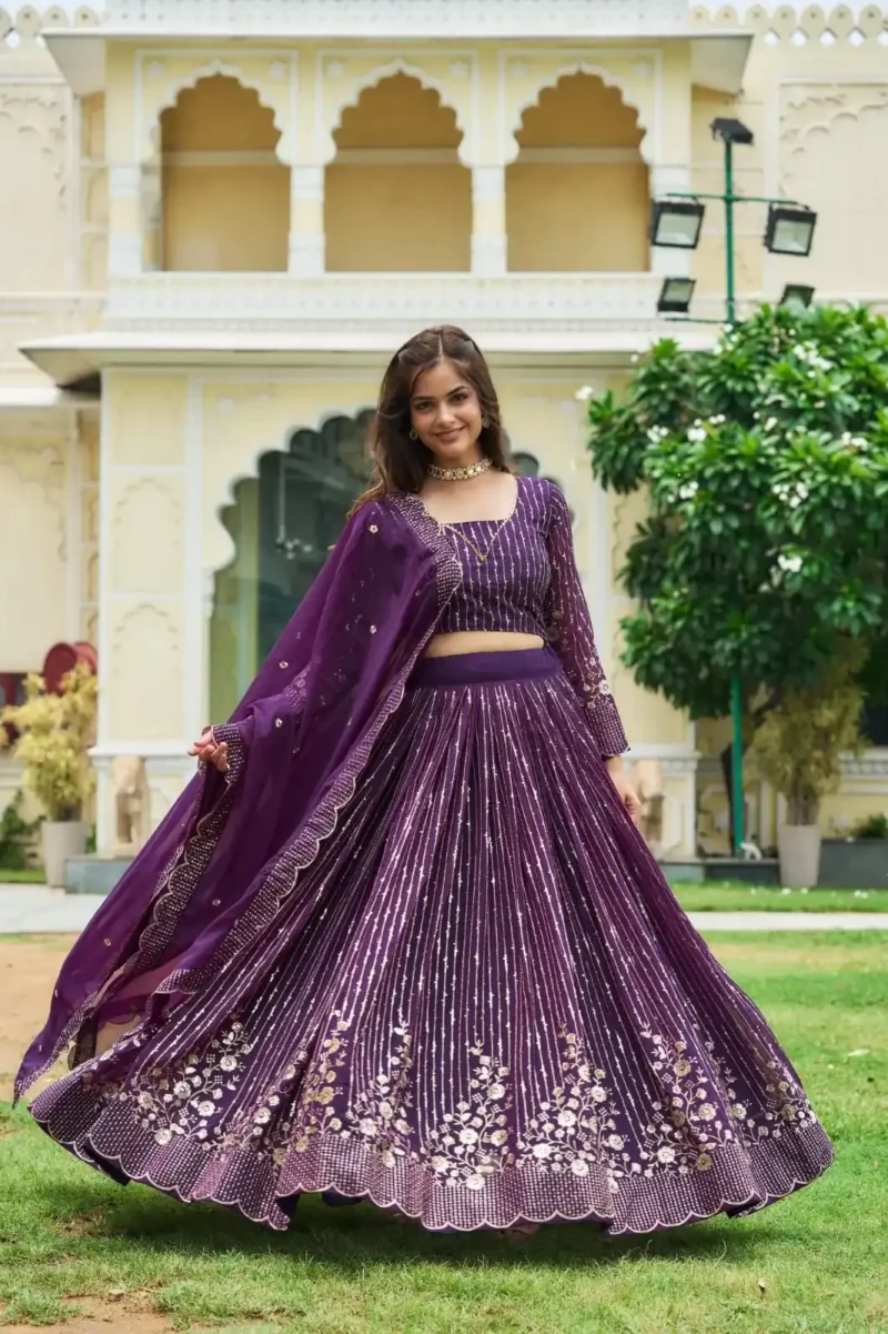 Sequence Embroidery Work Fox Georgette Lehenga for Wedding