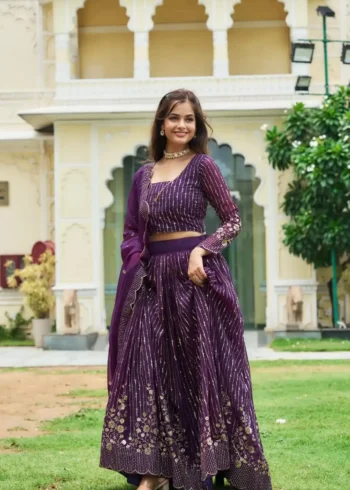 Sequence Embroidery Work Fox Georgette Lehenga for Wedding