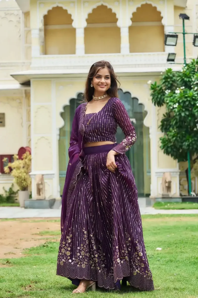 Sequence Embroidery Work Fox Georgette Lehenga for Wedding