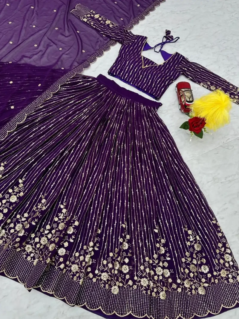 Sequence Embroidery Work Fox Georgette Lehenga for Wedding