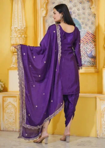 Sequence Embroidery Work Chinon Dhoti Suit