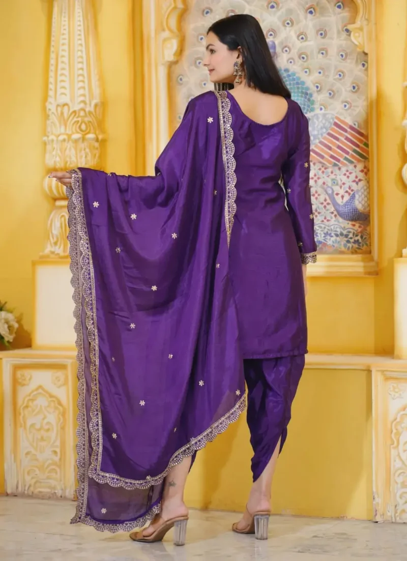 Sequence Embroidery Work Chinon Dhoti Suit