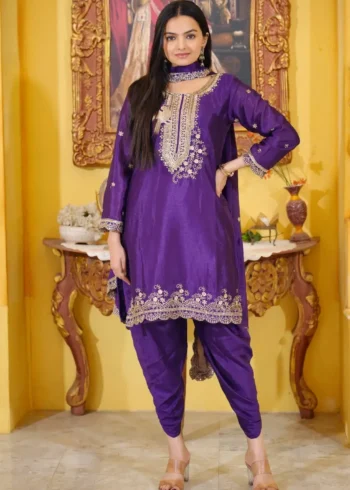 Sequence Embroidery Work Chinon Dhoti Suit