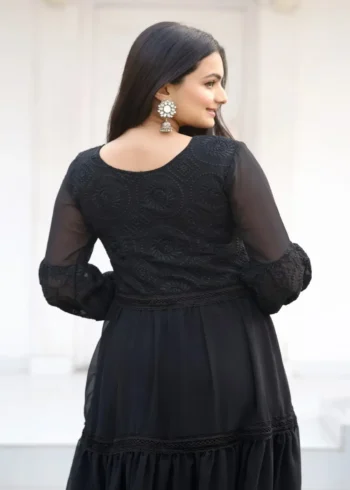 Sequence Embroidery Work Fox Georgette Black Designer Gown