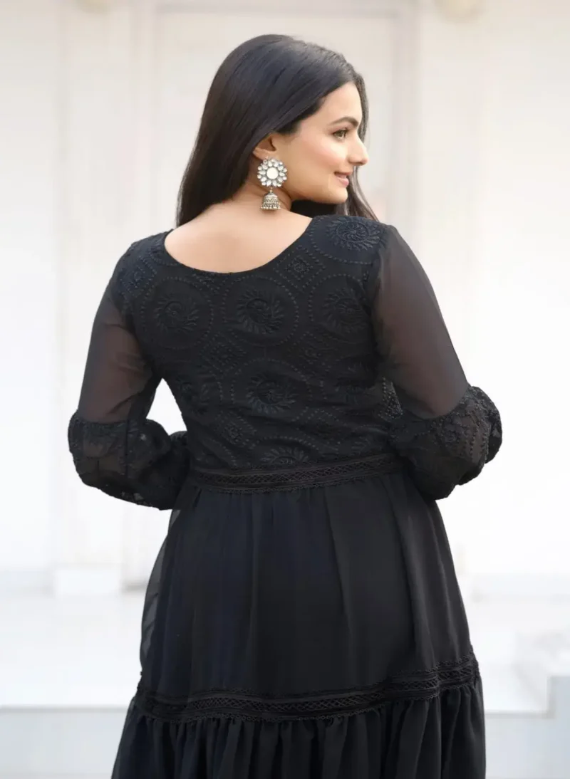 Sequence Embroidery Work Fox Georgette Black Designer Gown