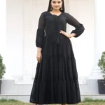 Sequence Embroidery Work Fox Georgette Black Designer Gown