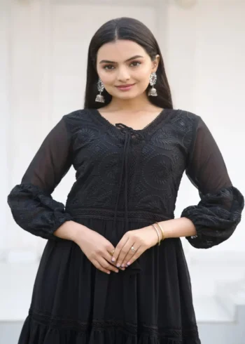 Sequence Embroidery Work Fox Georgette Black Designer Gown