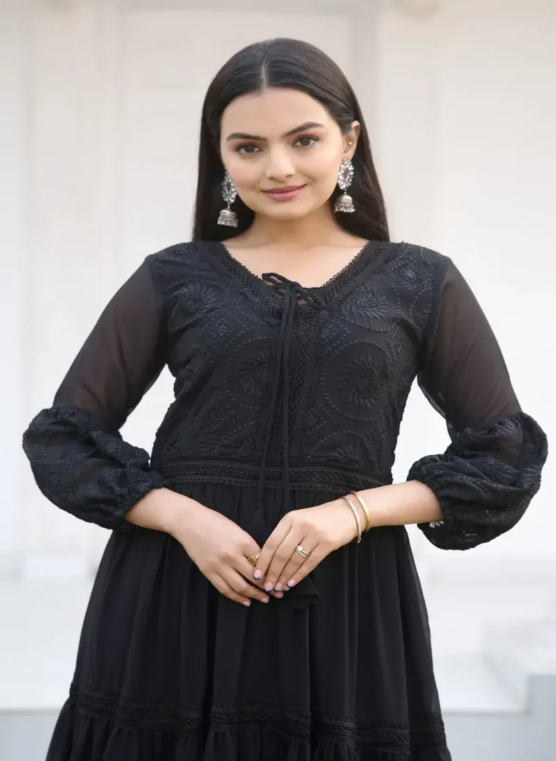 Sequence Embroidery Work Fox Georgette Black Designer Gown