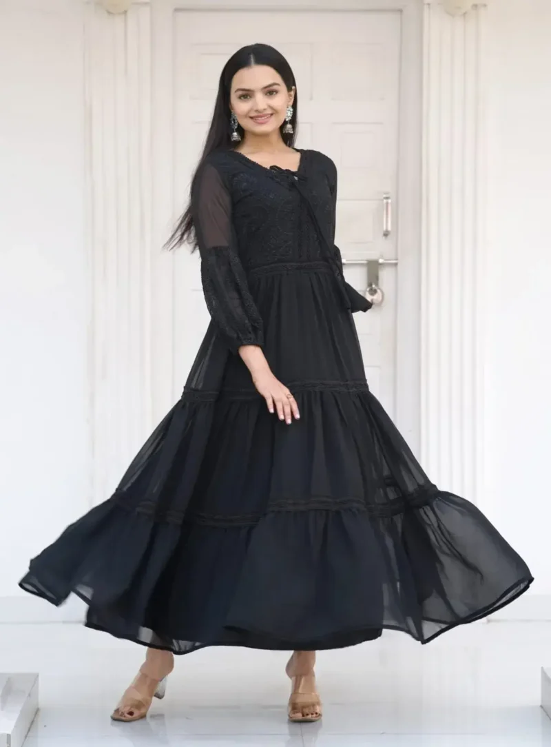 Sequence Embroidery Work Fox Georgette Black Designer Gown