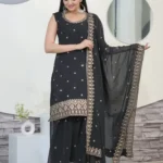 Sequence Embroidery Work Faux Georgette Black Party Suit