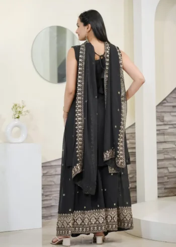 Sequence Embroidery Work Faux Georgette Black Party Suit