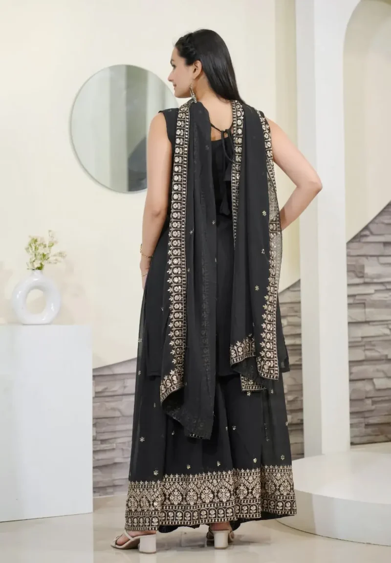 Sequence Embroidery Work Faux Georgette Black Party Suit