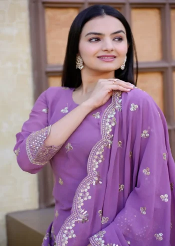 Lavender Sequence Embroidery Work Designer Suit