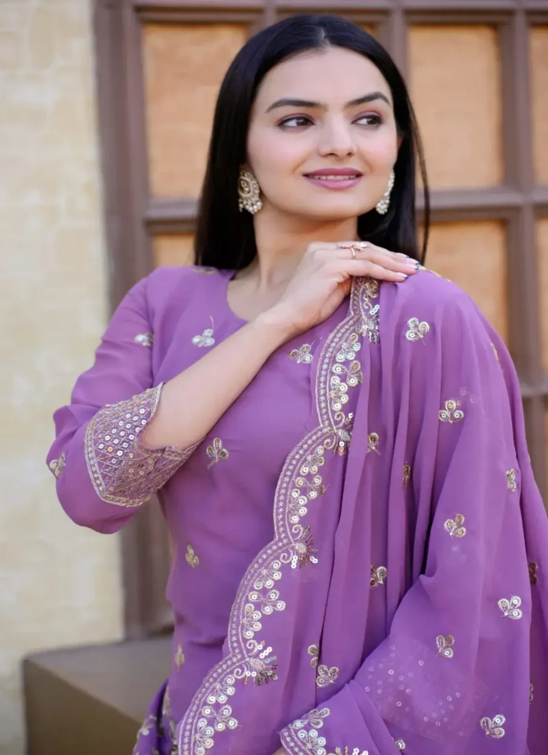 Lavender Sequence Embroidery Work Designer Suit