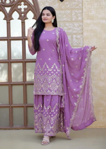 Lavender Sequence Embroidery Work Designer Suit