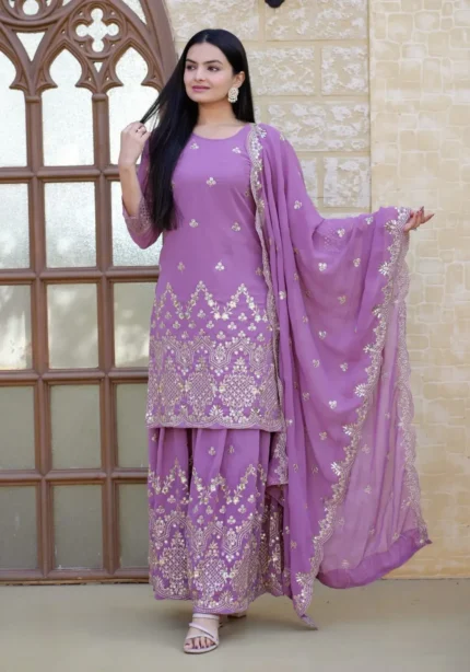 Lavender Sequence Embroidery Work Designer Suit