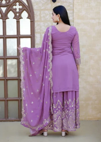 Lavender Sequence Embroidery Work Designer Suit