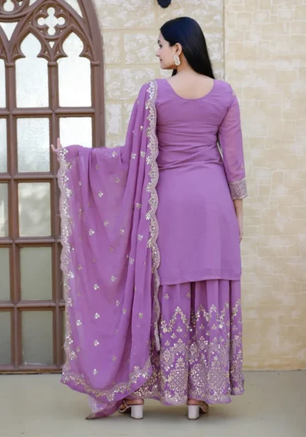 Lavender Sequence Embroidery Work Designer Suit