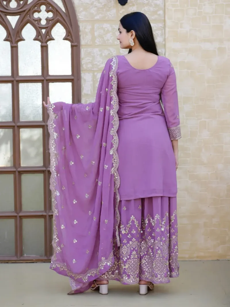 Lavender Sequence Embroidery Work Designer Suit