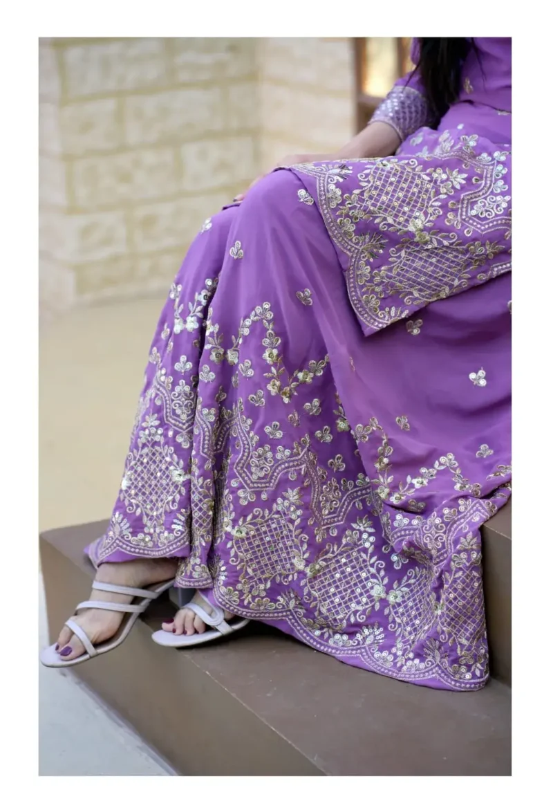 Lavender Sequence Embroidery Work Designer Suit
