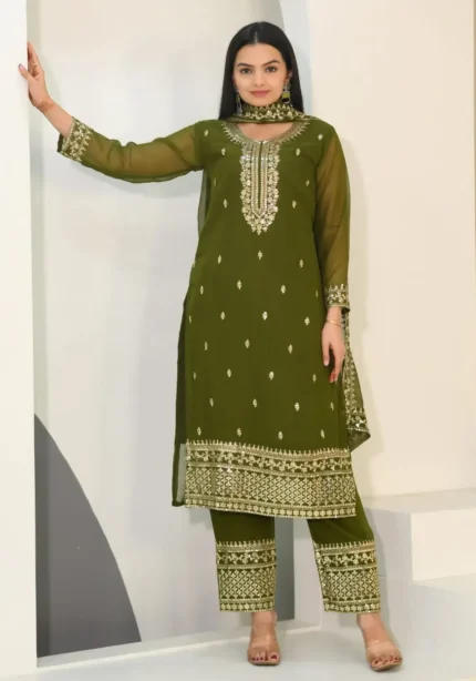 Sequence Embroidery Work Fox Georgette Pakistani Style Suit