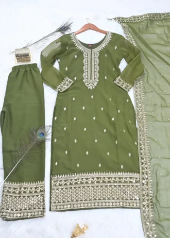 Sequence Embroidery Work Fox Georgette Pakistani Style Suit
