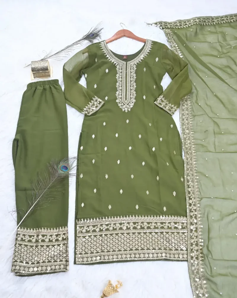 Sequence Embroidery Work Fox Georgette Pakistani Style Suit