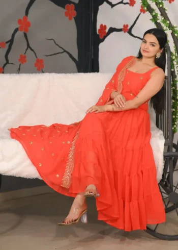 Sequence Embroidery Work Georgette Designer Party Wear Gown