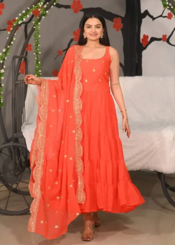 Sequence Embroidery Work Georgette Designer Party Wear Gown