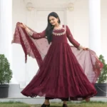 Sequence Embroidery Work Georgette Maroon Gown for Party