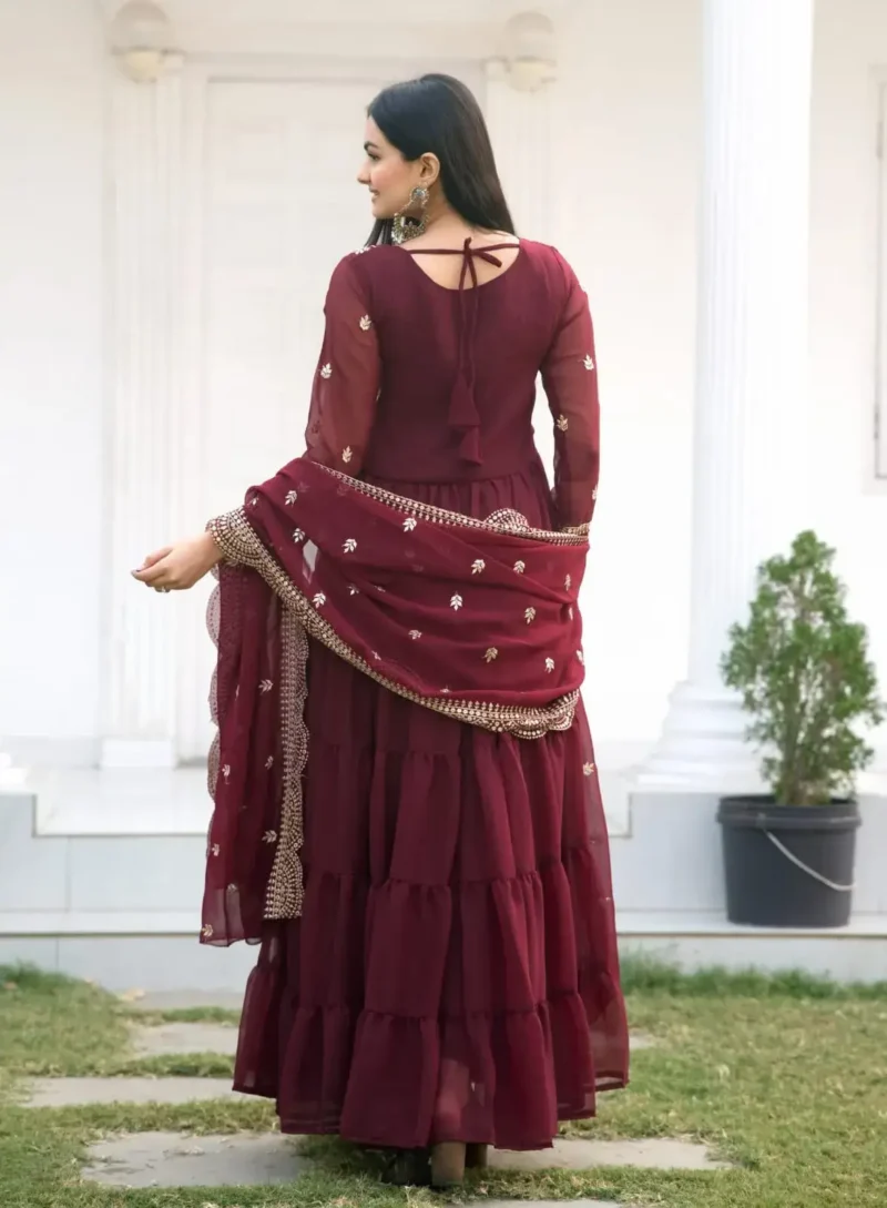 Sequence Embroidery Work Georgette Maroon Gown for Party