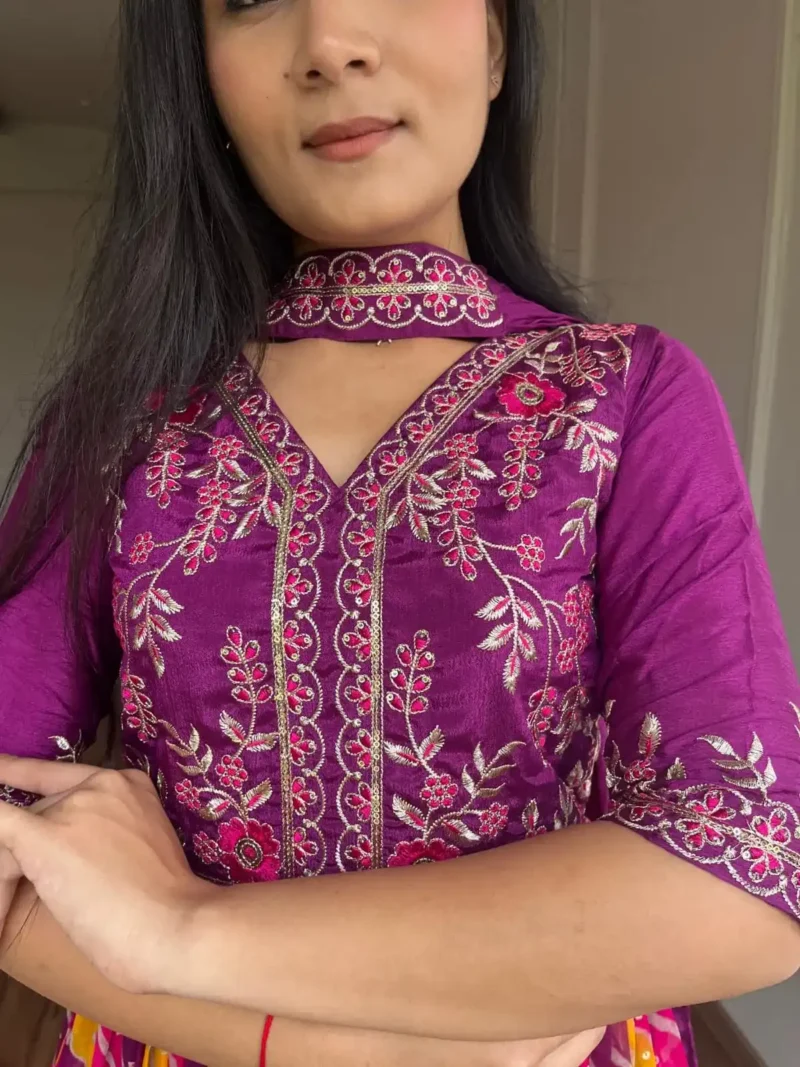 Sequence Embroidery Work Leheriya Gown & Dupatta Set