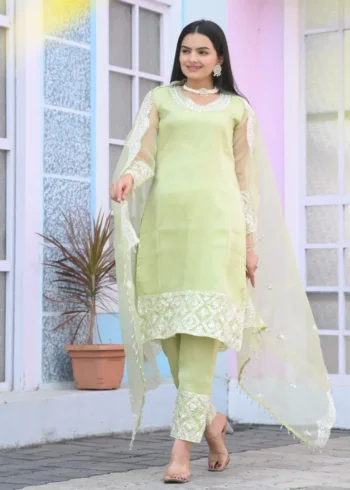 Sequence Embroidery Work Organza Suit for Wedding