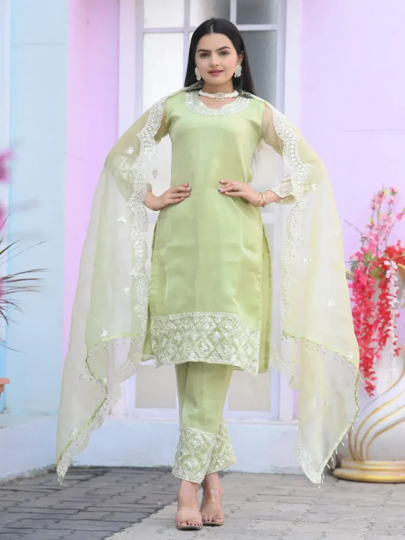 Sequence Embroidery Work Organza Suit for Wedding