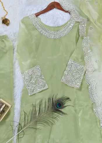 Sequence Embroidery Work Organza Suit for Wedding