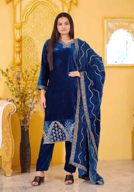 Sequence Embroidery Work Velvet Suit for Wedding