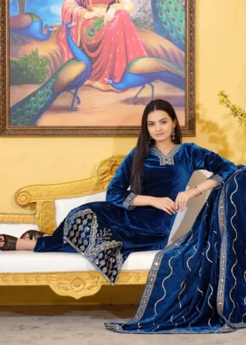 Sequence Embroidery Work Velvet Suit for Wedding