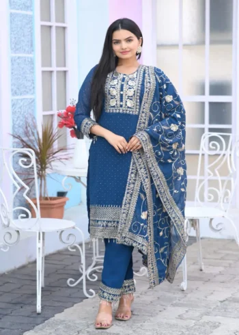 Stone & Sequence Embroidery Work Faux Georgette Suit