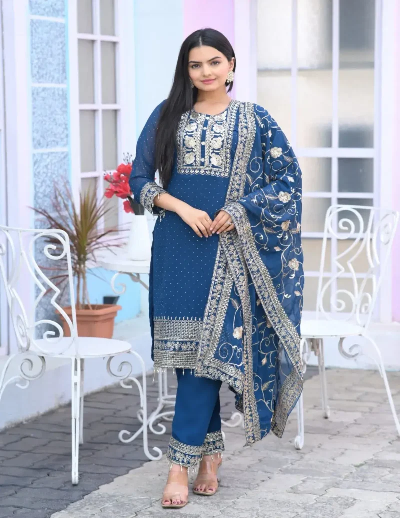 Stone & Sequence Embroidery Work Faux Georgette Suit