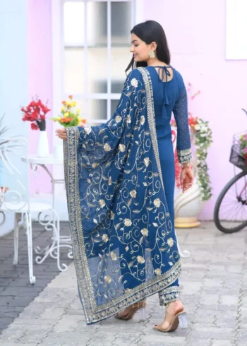 Stone & Sequence Embroidery Work Faux Georgette Suit