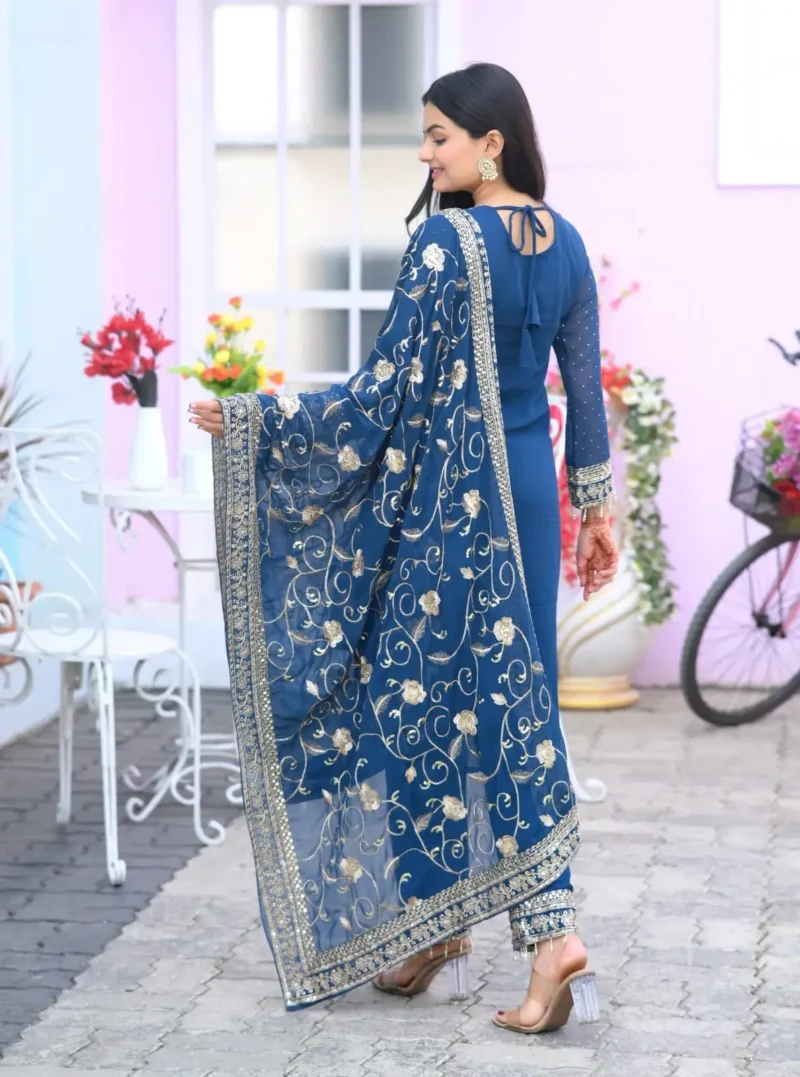 Stone & Sequence Embroidery Work Faux Georgette Suit