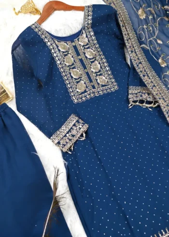 Stone & Sequence Embroidery Work Faux Georgette Suit