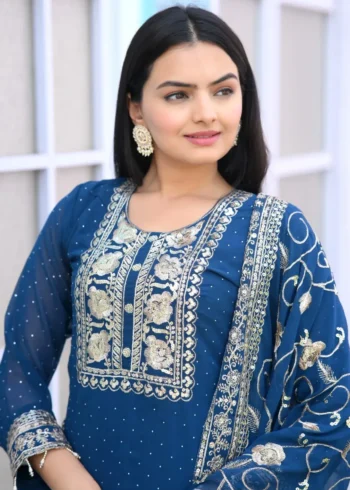 Stone & Sequence Embroidery Work Faux Georgette Suit