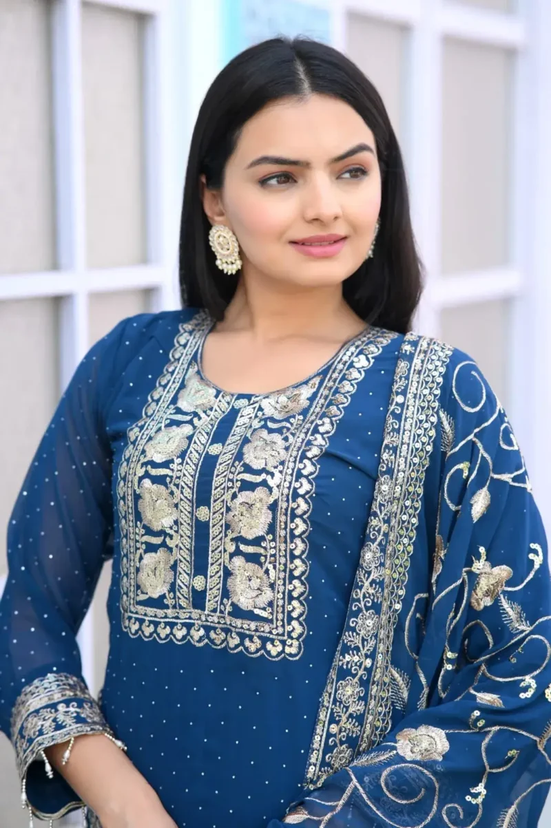 Stone & Sequence Embroidery Work Faux Georgette Suit