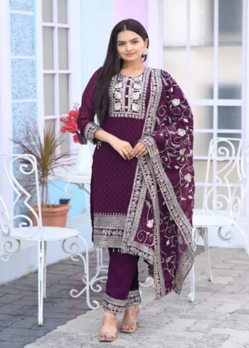 Stone & Sequence Embroidery Work Faux Georgette Suit