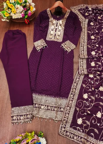 Stone & Sequence Embroidery Work Faux Georgette Suit